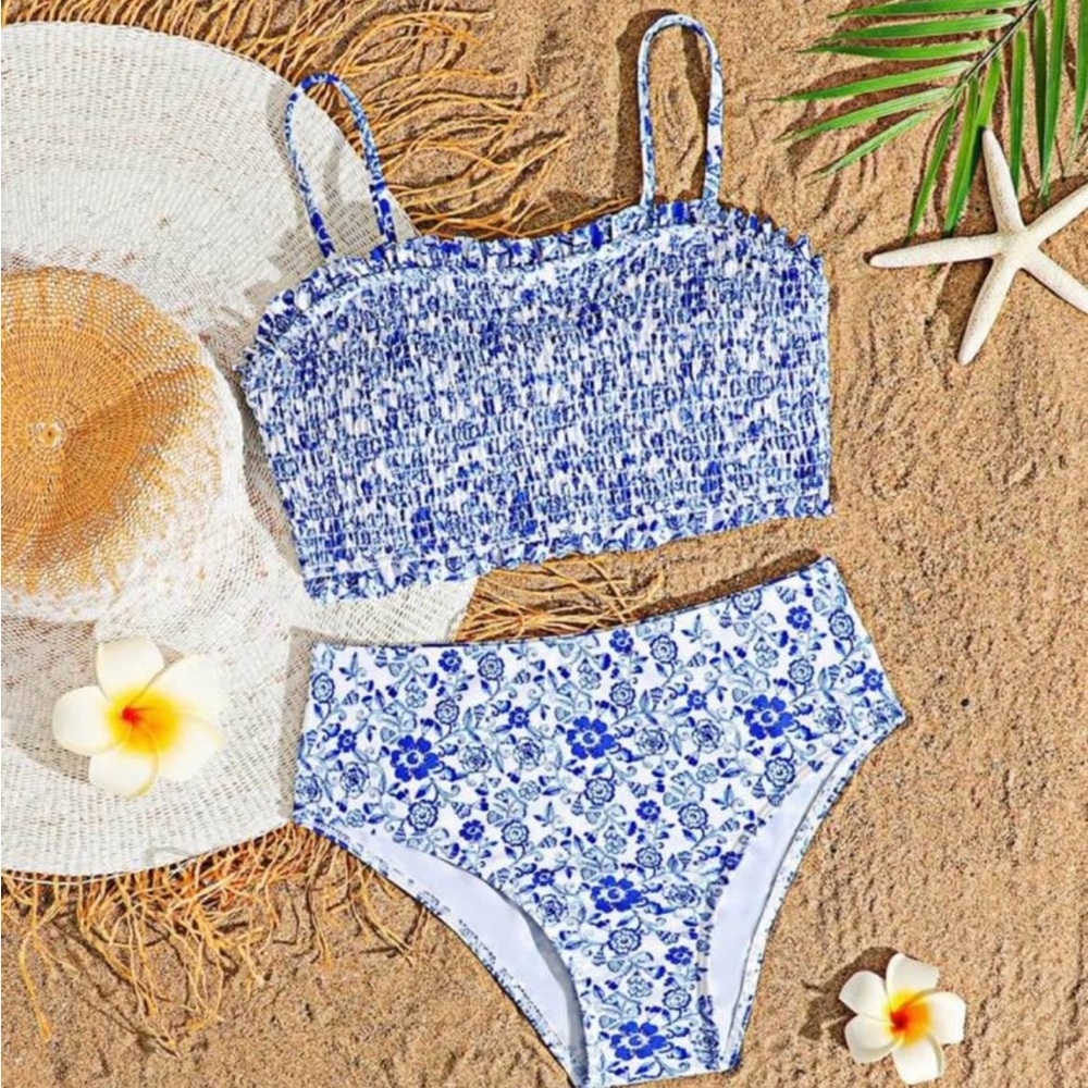 SHEIN Blue and White Kids Swim Bikini